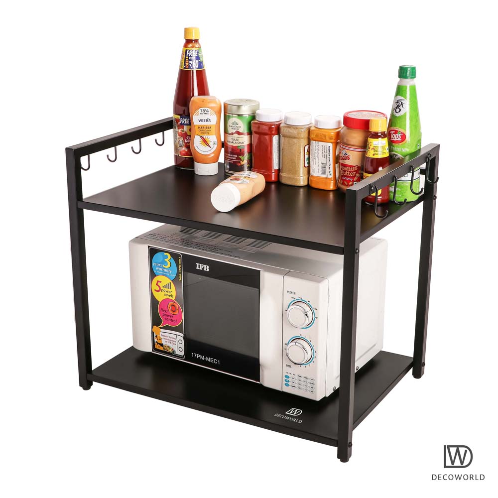 Buy Now Black Double Platform Metal Microwave Stand | Decoworld — DECOWORLD