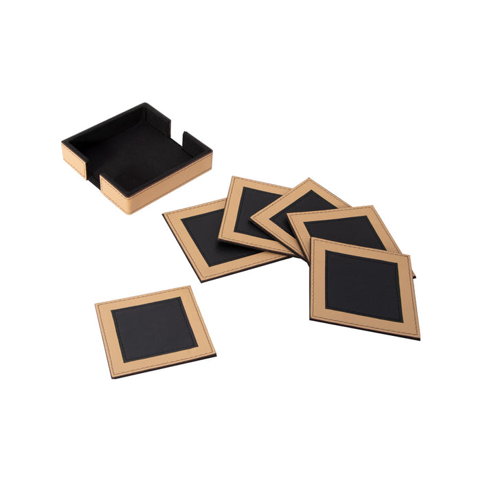 Leather Tea Coasters|| Set of 6 (Black and Beige)