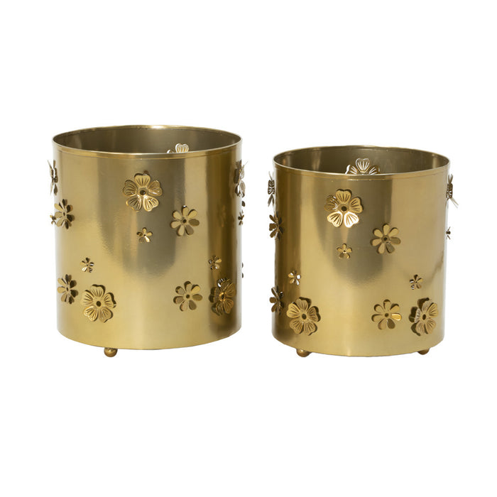 3D Planter - Floral Design Brass Finish(Set of 2)