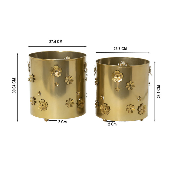 3D Planter - Floral Design Brass Finish(Set of 2)