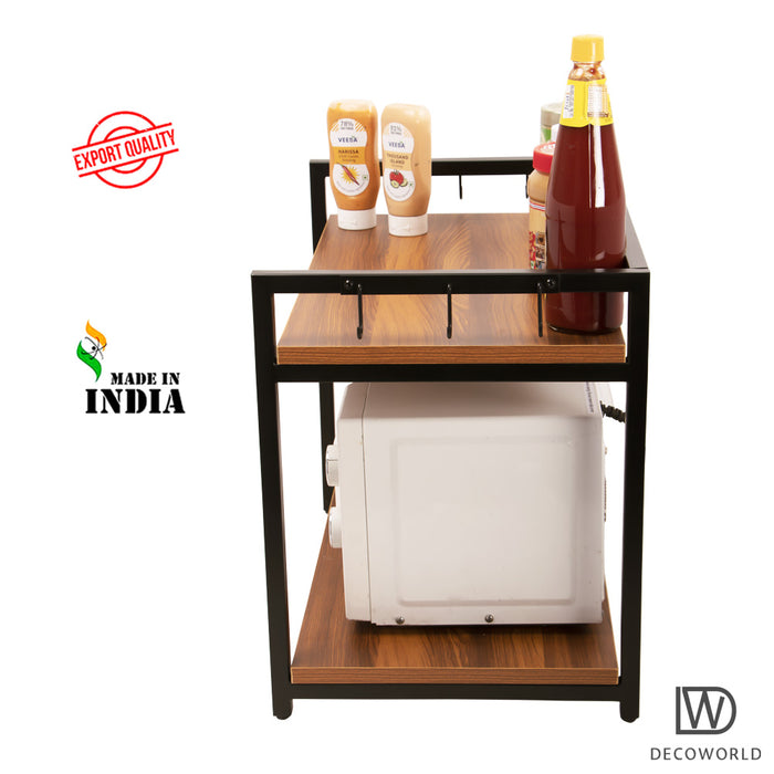 Microwave Stand - Double Platform  (Black with Honey Brown)