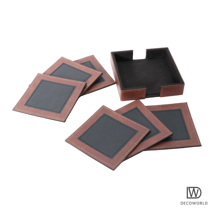 Leather Tea Coasters || Set of 6 (Black and Brown)