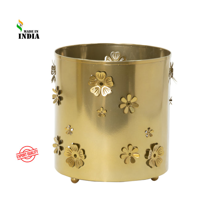 3D Planter - Floral Design Brass Finish