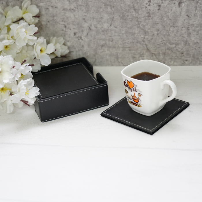 Leather Tea Coasters || Set of 6 (Black)