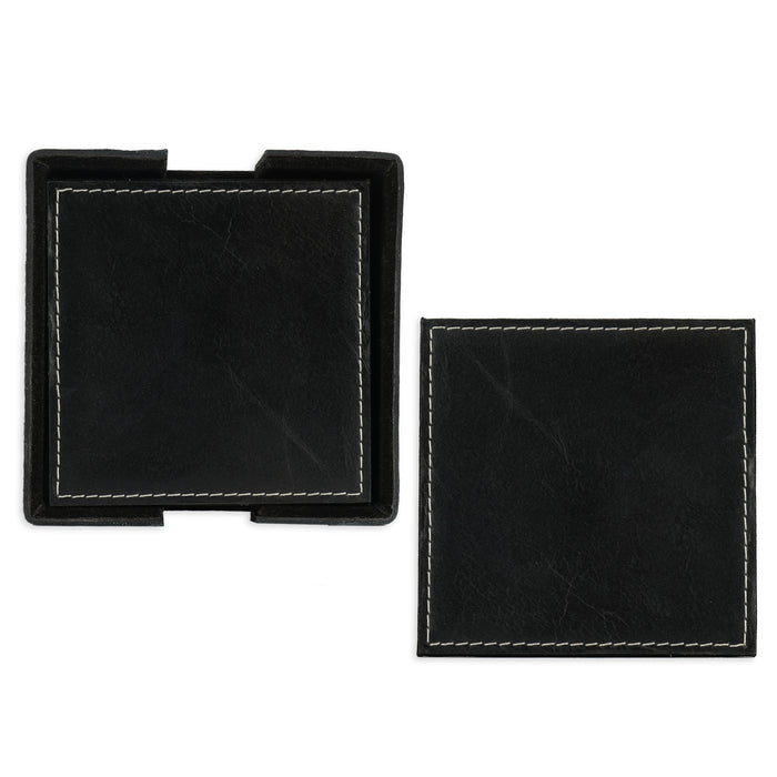 Leather Tea Coasters || Set of 6 (Black)