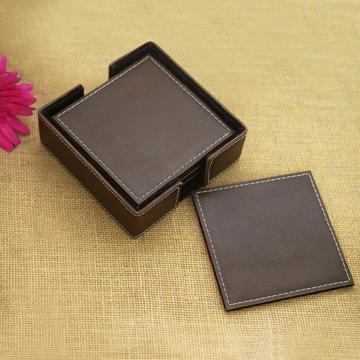 Leather Tea Coasters || Set of 6 (Brown)