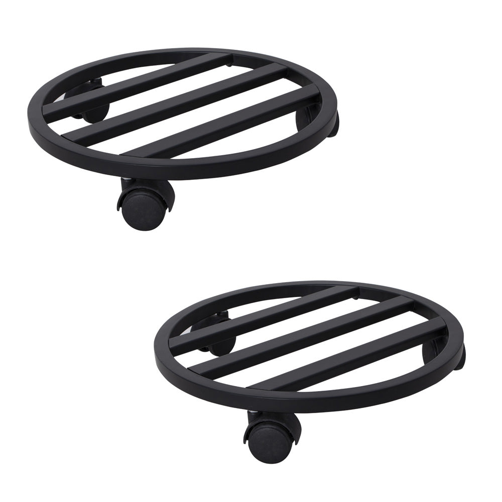 Round Plant Stand with Wheels  (Black - Set of 2)