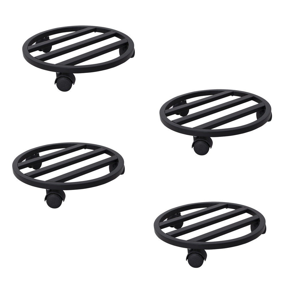 Round Plant Stand with Wheels (Black - Set of 4)