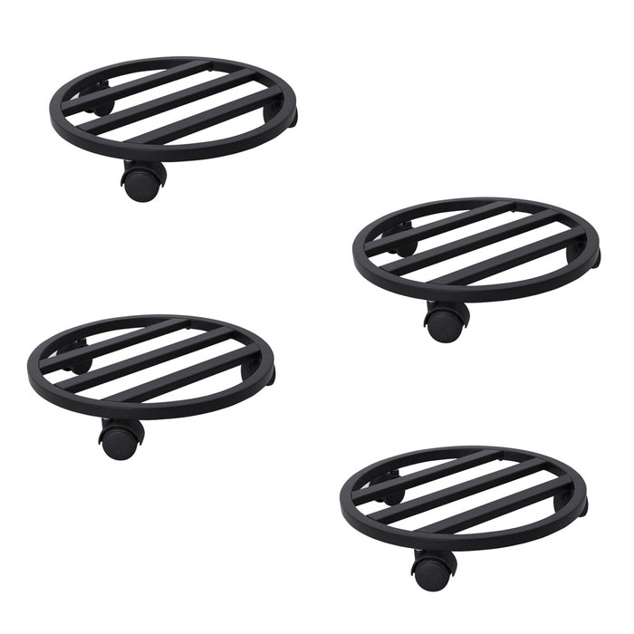 Round Plant Stand with Wheels (Black - Set of 4)